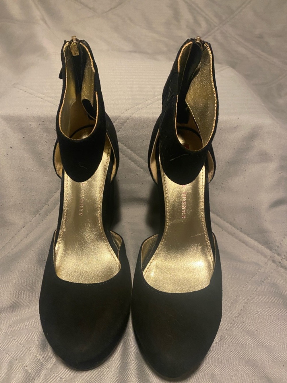 Elaine Turner Black Suede Wedge Ankle-Strap Heels Ladies Size 7 - Picture 3 of 6